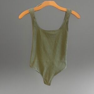 Sage Green-Colsie-Ribbed Knit Seamless One Piece Stretch Bodysuit Size XS -New